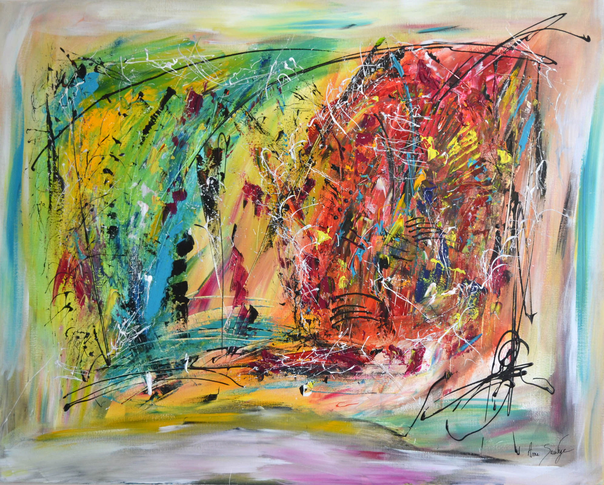 tableau abstrait contemporain multicolore