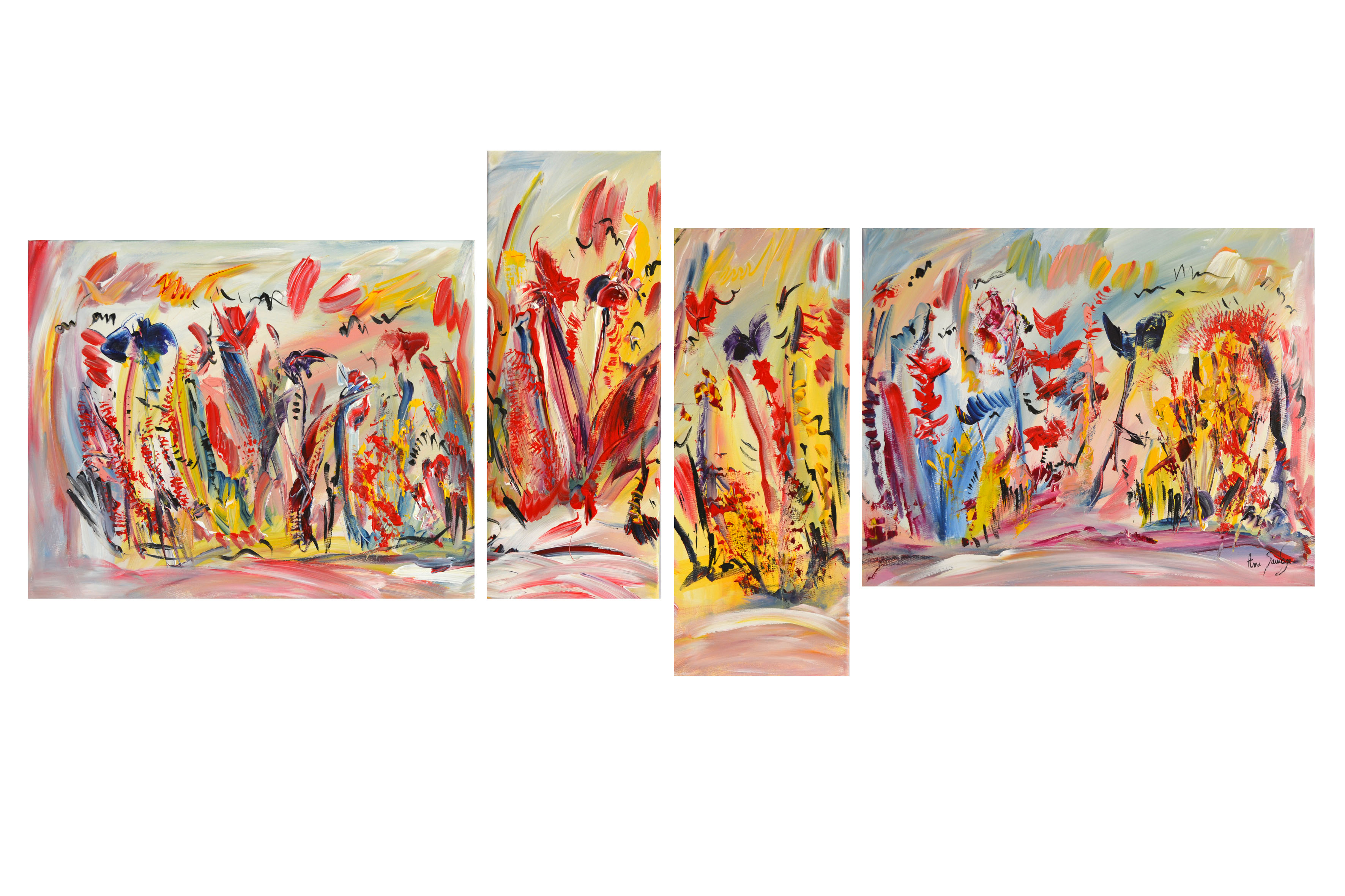 tableau quadriptyque multicolore