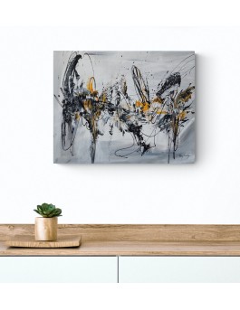 tableau abstrait gris et jaune moderne et design