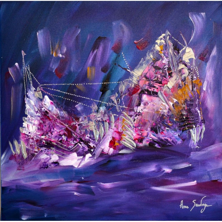 Nuit pourpre - tableau abstrait violet