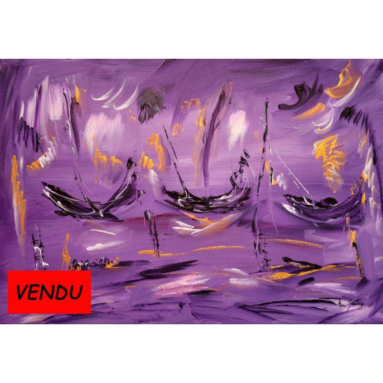 tableau violet abstrait The purple boats