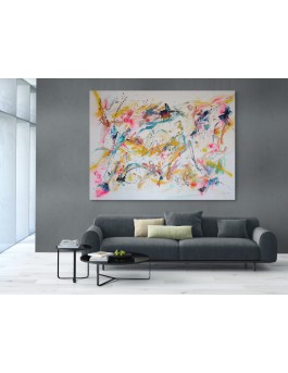 grand tableau abstrait xxl multicolore couleurs vives salon