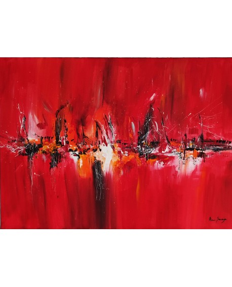 Une époque lointaine - tableau abstrait rouge et noir