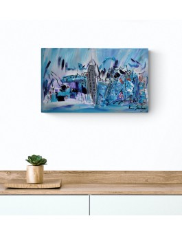 tableau abstrait bleu de ville