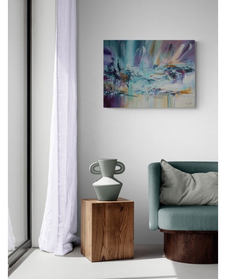 tableau abstrait violet pour salon moderne