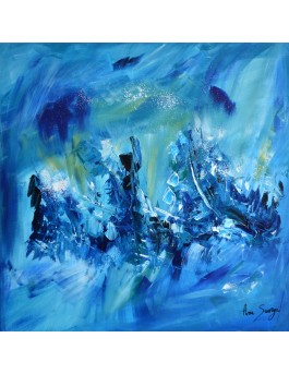 L'île perdue 2 tableau abstrait bleu