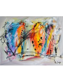 Particules - tableau abstrait multicolore sur fond blanc