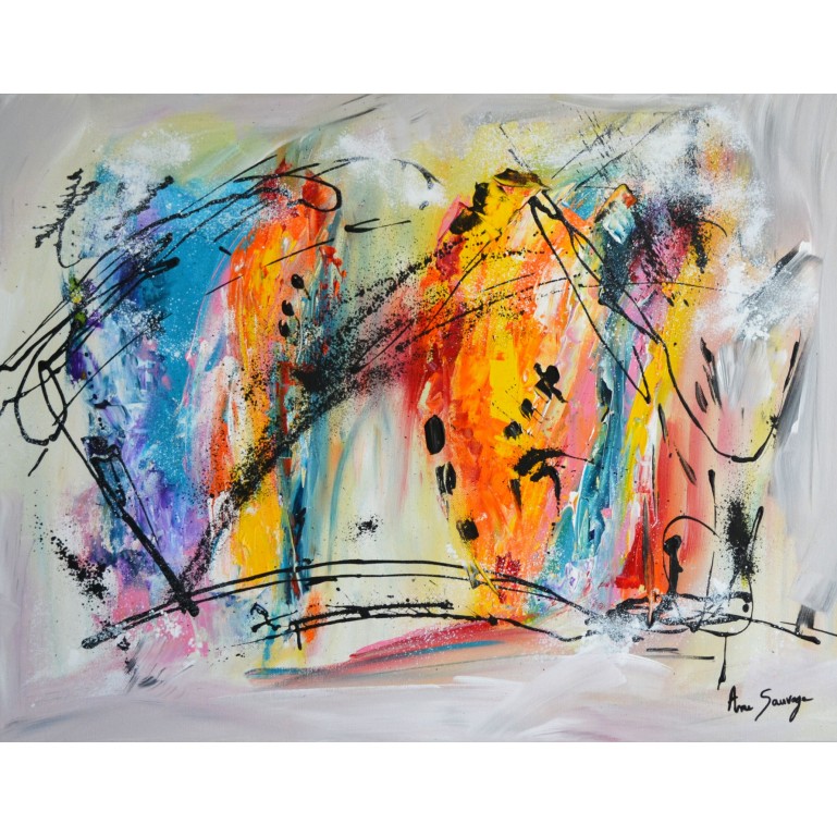 Particules - tableau abstrait multicolore sur fond blanc