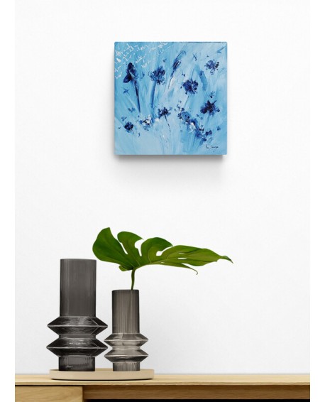 tableau abstrait de fleurs bleues