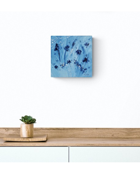tableau abstrait bleu de fleurs
