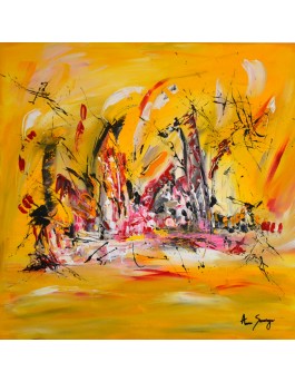La vie des animaux - tableau abstrait jaune