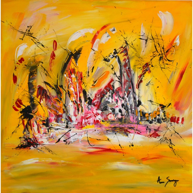 La vie des animaux - tableau abstrait jaune