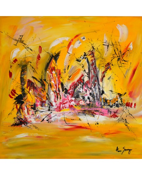 La vie des animaux - tableau abstrait jaune