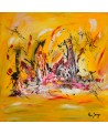 La vie des animaux - tableau abstrait jaune