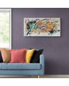 grand tableau abstrait multicolore horizontal rectangulaire panoramique et coloré