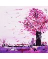 tableau abstrait moderne arbre rose mauve