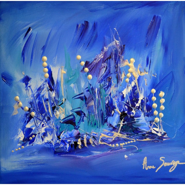 Terres inconnues tableau abstrait bleu