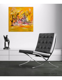 tableau abstrait contemporaine jaune et rouge