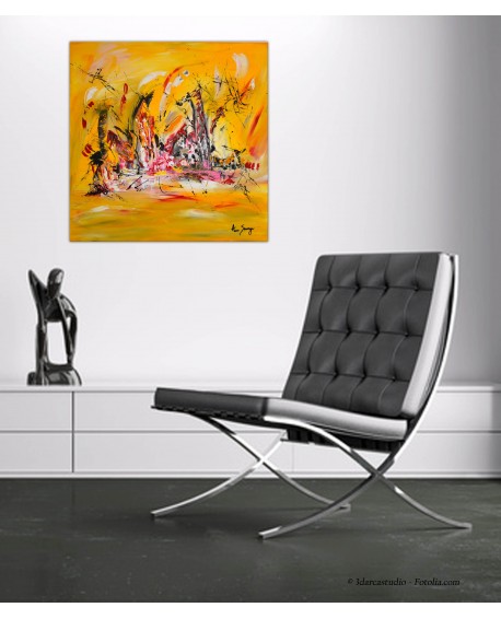 tableau abstrait contemporaine jaune et rouge