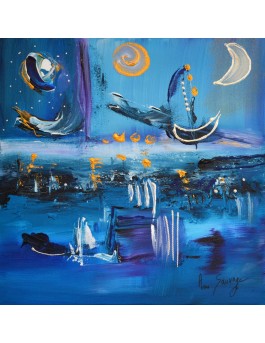 Le lac bleu - tableau abstrait contemporain bleu