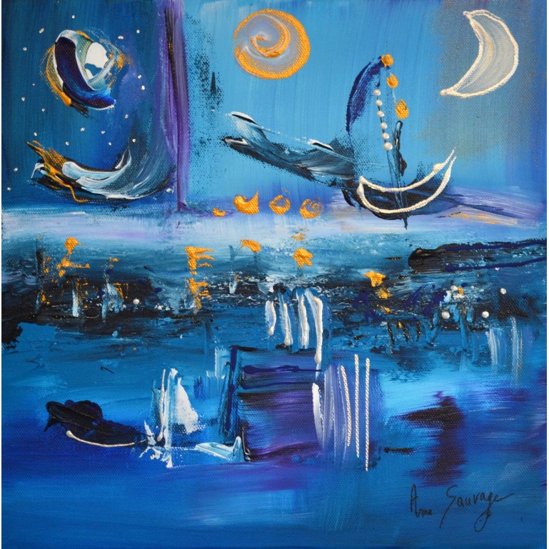Le lac bleu - tableau abstrait contemporain bleu