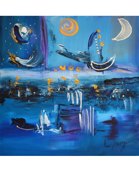 Le lac bleu - tableau abstrait contemporain bleu