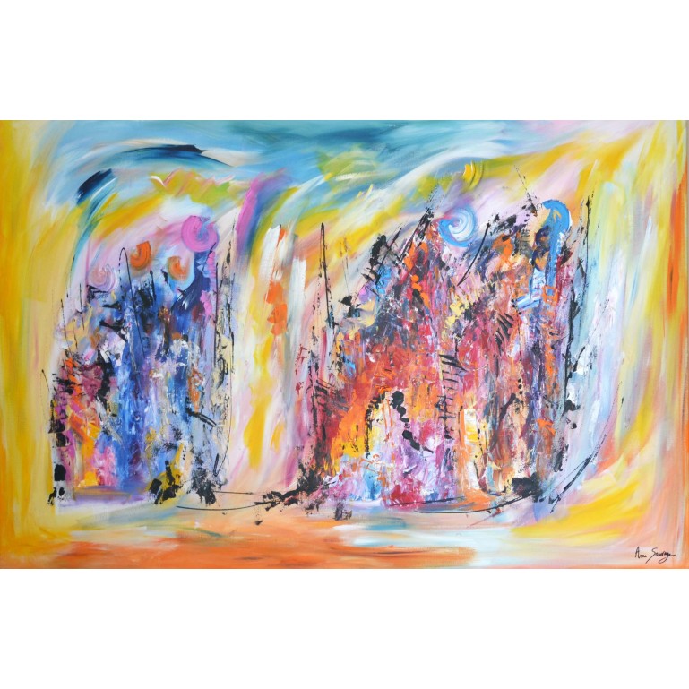 Love chemistry - grand tableau abstrait multicolore
