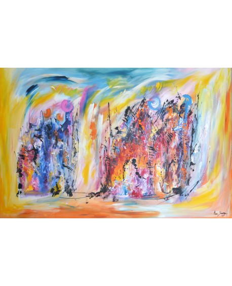 Love chemistry - grand tableau abstrait multicolore