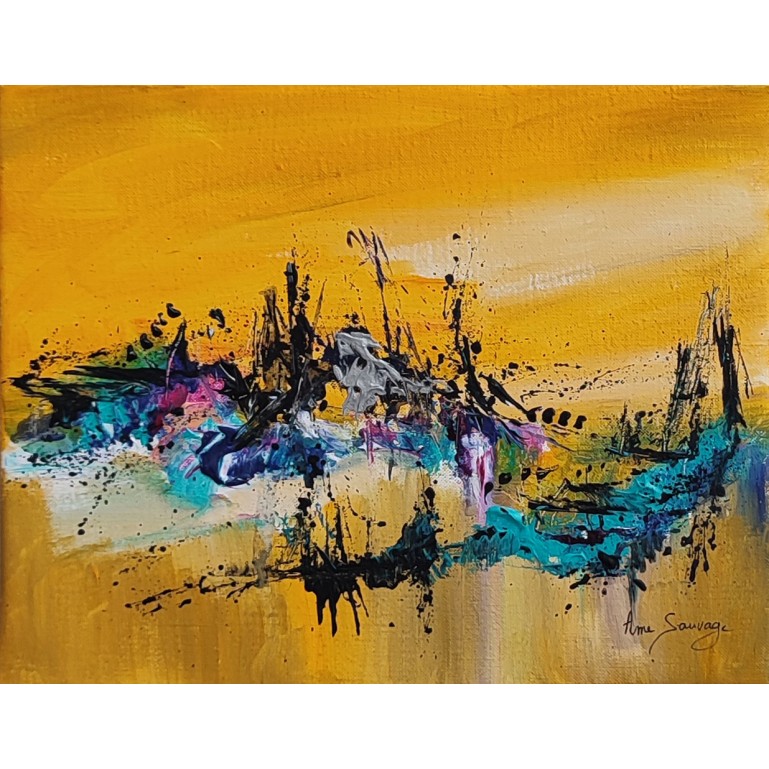 tableau abstrait contemporain jaune