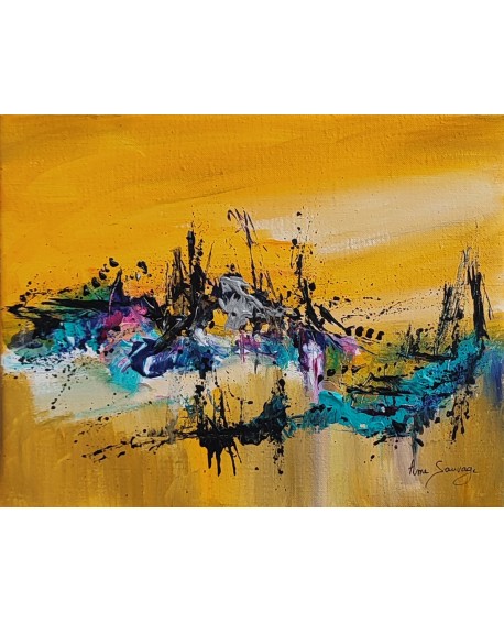 tableau abstrait contemporain jaune