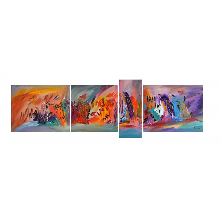 Tableau quadriptyque coloré fleurs