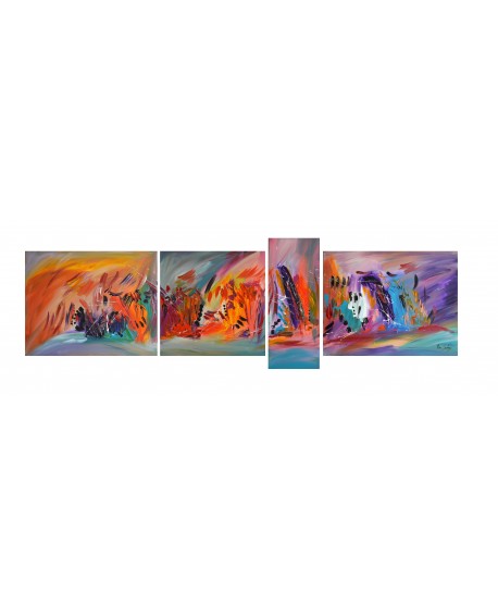 Tableau quadriptyque coloré fleurs