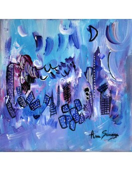 tableau abstrait contemporain bleu violet