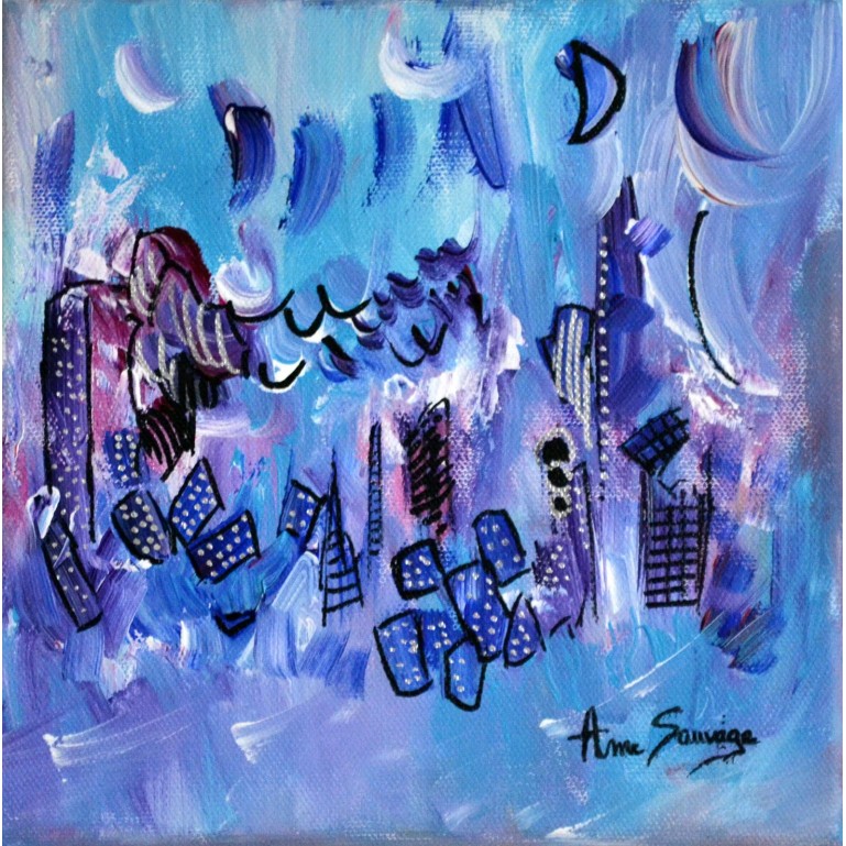 tableau abstrait contemporain bleu violet