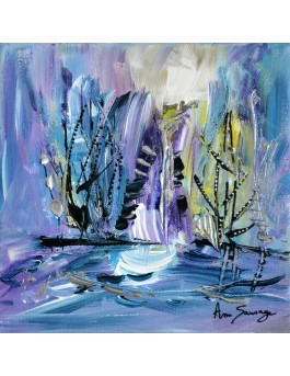 tableau abstrait bleu violet vert argent