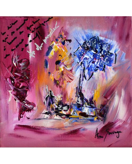 tableau abstrait rose fushia rouge bleu