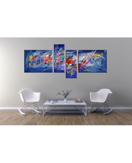 Tableau quadriptyque psychédélique