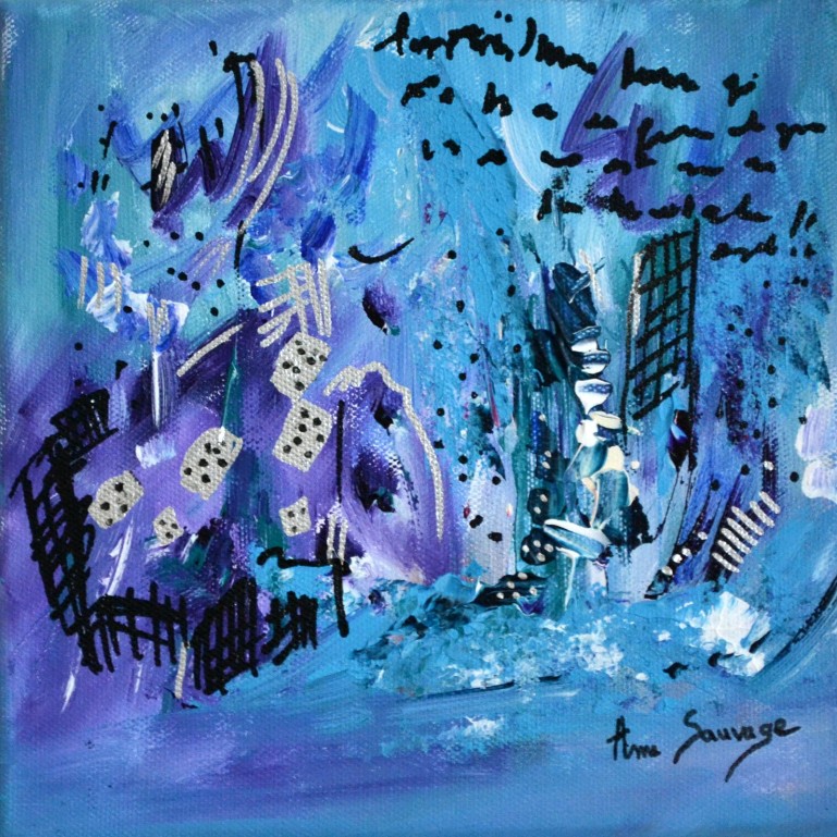 Jeux d'hiver - tableau abstrait violet bleu