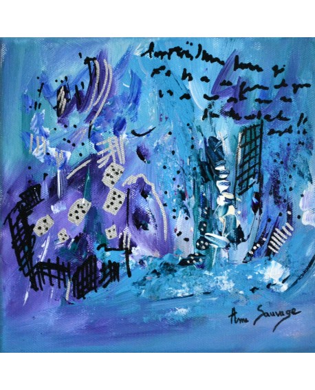 Jeux d'hiver - tableau abstrait violet bleu