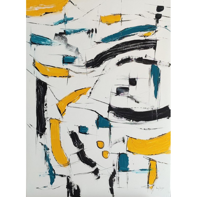 tableau abstrait minimaliste bleu et jaune