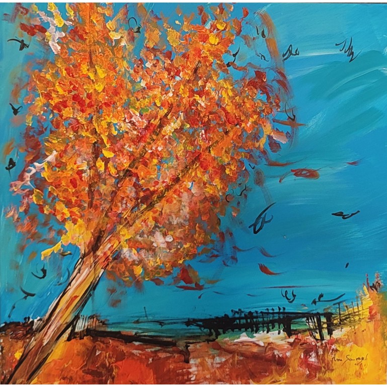 tableau abstrait arbre automne