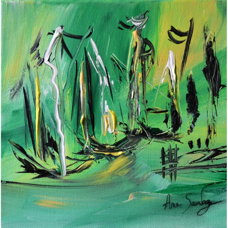 Voguer sans vent - tableau abstrait vert