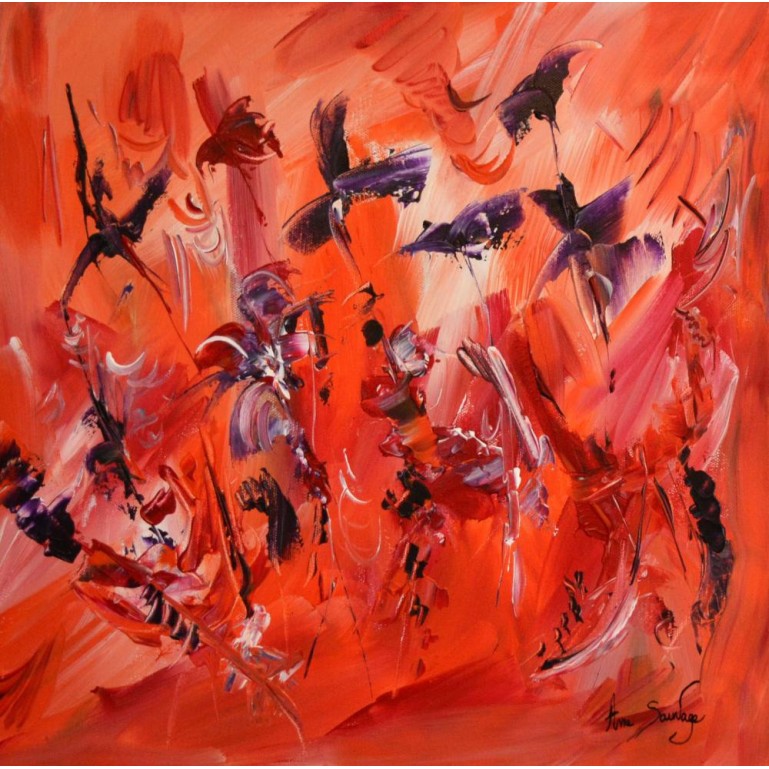 tableau orange Oiseaux du passé
