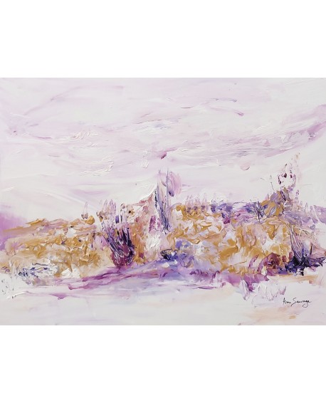 tableau abstrait violet or pastel