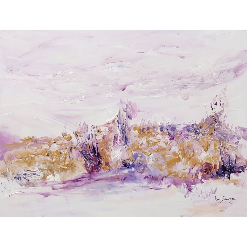 tableau abstrait violet or pastel