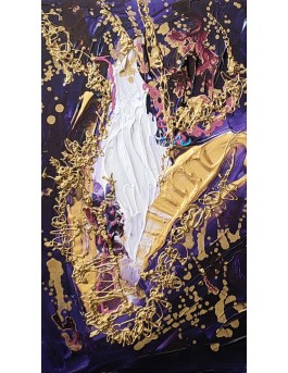 tableau abstrait avec reliefs violet or