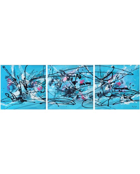 La danse en mer - tableau triptyque abstrait bleu