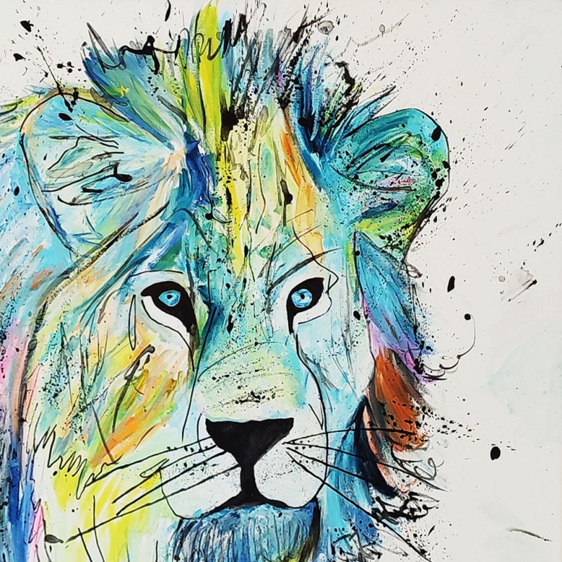 Tableau abstrait lion multicolore sur toile Peinture abstraite colorée  moderne d'un lion par Âme Sauvage