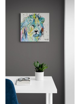 tableau lion crinière multicolore