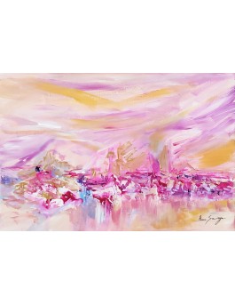 tableau abstrait rose pastel